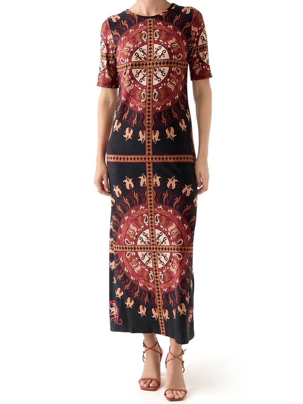 Vince Camuto Pullover Maxi Dress in Navy and Medallion Print Size Large